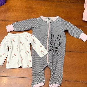 Carter's Black and White Striped Bunny Footie with Pink Accents